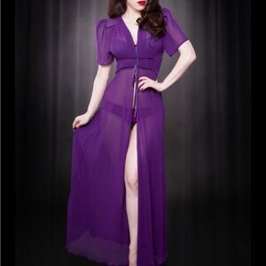 Kiss Me Deadly - Elle - long purple sheer Robe NWT size XL